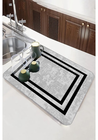 Gri Çerçeveli Microfiber Bulaşık Kurutma Kurulama Matı Mm018