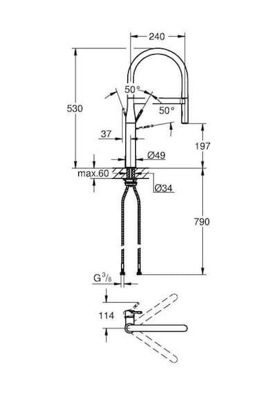 Grohe Eviye Bataryası Spiralli 2 Fonksiyonlu Essence Krom/Siyah-30294000