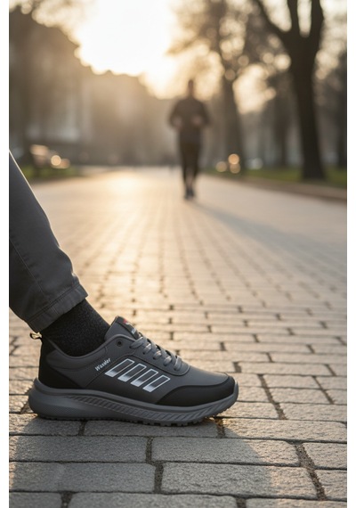 Enoch Unisex Hafif Tabanlı Bağcıklı Yürüyüş Ve Koşu Ayakkabısı Günlük Sneaker Füme