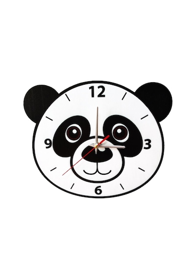 Cajuart Sevimli Panda Duvar Saati Çocuk Odası Duvar Saati Beyaz - Siyah
