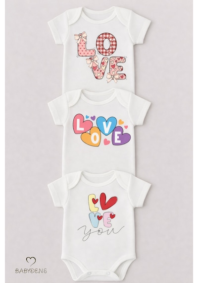 Babyden's 3 Lü Bebek Body Seti %100 Pamuk Sevimli Ayıcık Baskılı Kısa Kollu Çıtçıtlı Zıbın Unisex Beyaz