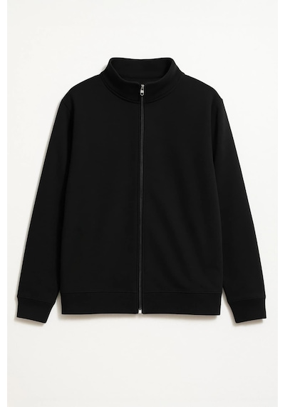Markapia Erkek Dik Yaka Fermuarlı İçi Polarlı Sweatshirt Siyah
