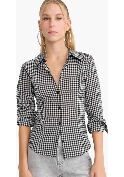 Defacto Coool Fitted Kareli Poplin Uzun Kollu Gömlek G0994ax25aubk81 Siyah