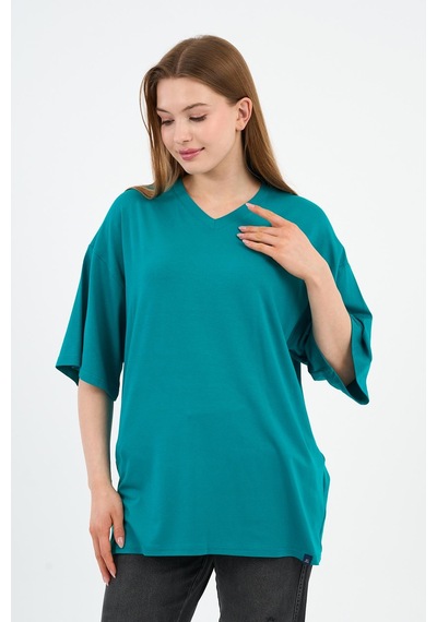 V Yaka Oversize T-shirt E24-742a-wn Petrol