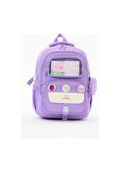 Kawaii 3'lü İlkokul Okul Çantası Seti Lila Kız Çocuk Beslenme Çantalı Kalemlikli Lila Gökkuşağı
