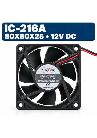 Marxlow 80x80x25 Mm 12v Dc 0,15a 3 Kablolu Kare Soğutma Fanı