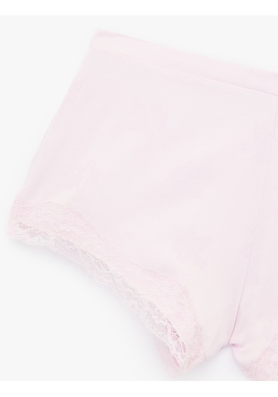 Koton Dantel Detaylı Saten Şort Pijama Altı Pembe Desenli 5slk80054mw Pembe Desenli