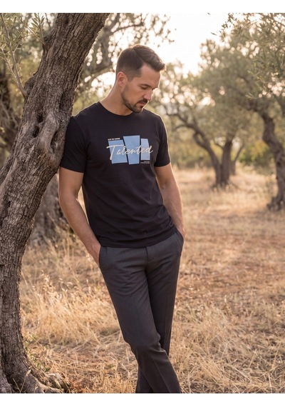 Maccali Erkek Siyah Talented Baskılı Bisiklet Yaka Tişört