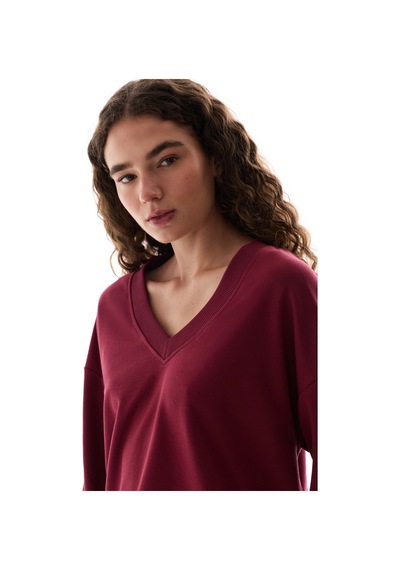 Penti Bordo Geniş V Yaka Uzun Kollu Sweatshirt