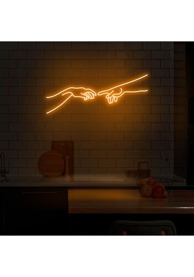Hand Of God Figürlü Neon Tabela Turuncu