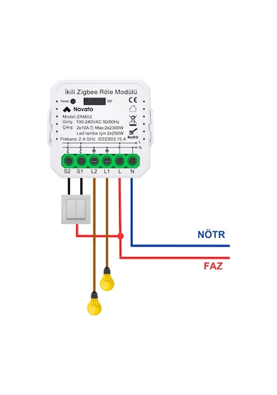 Tuya Mini Zigbee İki Çıkışlı Anahtar Tuya, Smart Life, Home Assistant, Zigbee2mqtt Uyumlu Standart