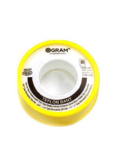 Gram Teflon Bant Sızdırmazlık Bandı 12 mm x 10 Mt 10 Adet - YERLİ ÜRETİM