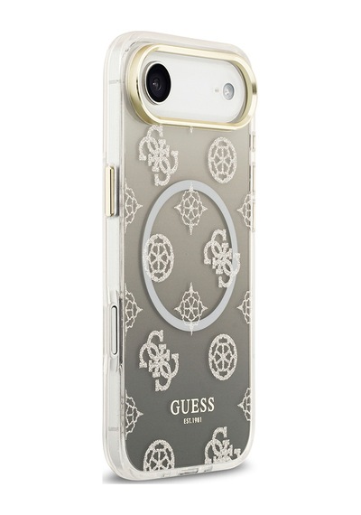 Apple Uyumlu iPhone 17 Air Kılıf Guess Lisanslı M-safe Özellikli Simli Peony Desenli Silikon Kapak Siyah Siyah