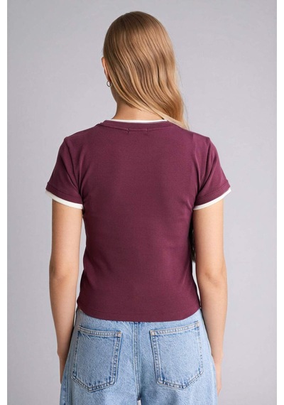 Defacto Fıtted Baskılı Ribana Tişört G2511ax26spbr232 Bordo-br232