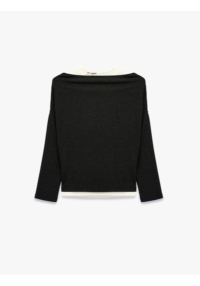 Koton Slim Fit Asimetrik Yaka Katmanlı Uzun Kollu Tişört Antrasit 7wal10328ık