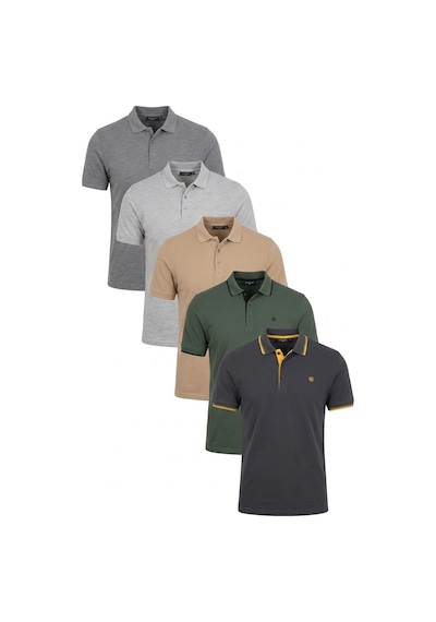 Buratti Pamuklu Regular Fit Düğmeli Polo Yaka 5'Li Paket Erkek T Shirt 590211827S5 Gri Melanj-Antrasit-Haki-Kül-Vizon