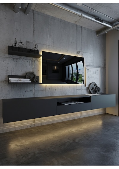 Resital Ledli Duvara Monte Tv Sehpası - Antrasit - W6019-4 Antrasit