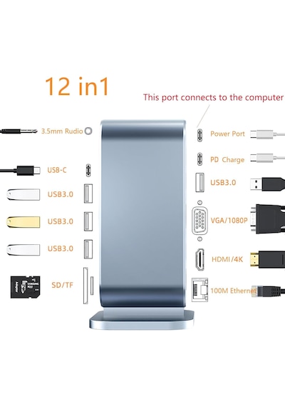 Type-c Support 4 K 12 In 1 Dock Model Pd Station Çoklayıcı Dönüştürücü Çevirici 12'si 1 Arada Dock, Hdmı 4k, 100mbps Ethernet, 3 X Usb-a 3.0 Ve 100w Usb Type-c Support 4 K 12 In 1 Dock Model Pd Station Çoklayıcı Dönüştürücü Çevirici 12'si 1 Arada Dock, Hdmı 4k, 100mbps Ethernet, 3 X Usb-a 3.0 Ve 100w Usb