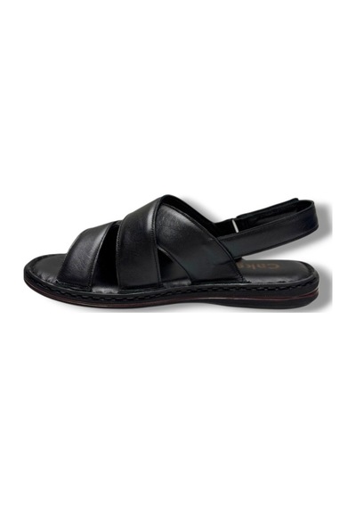 Cakgo 241-26 Hakiki Deri Ultra Soft Çapraz Bant Anatomik Erkek Sandalet Siyah