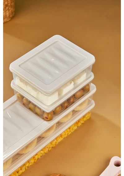 Multi Box 4 Parça 2 Farklı Boy Saklama Kabı Seti - Dondurucu & Mikrodalga Uyumlu Krem