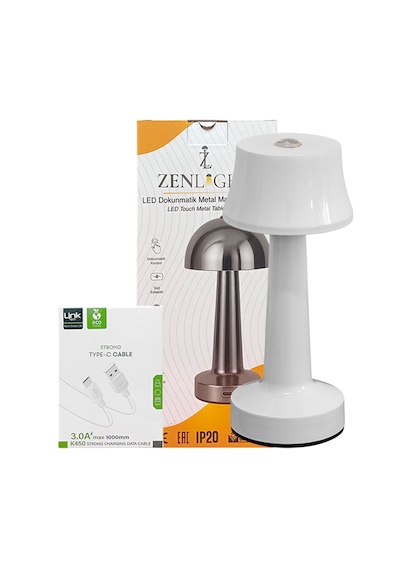 Zenlight Metal Dokunmatik Şarjlı Masa Lambası 320-6 Beyaz