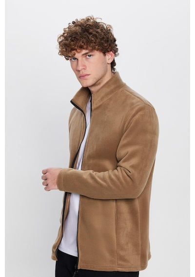 Tudors Unisex Haki Anti-pilling Tüylenme Yapmayan Standart Fit Tam Fermuarlı Soğuk Geçirmez Polar Hırka-32475 Haki