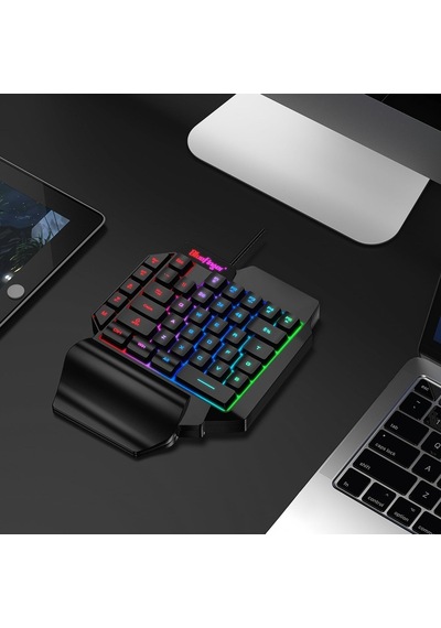 Tek El Rgb Oyun Klavyesi, Usb Kablolu Gökkuşağı Harfleri Parlayan Tek El Klavyesi Bilek Desteği Multimedya Tuşlar