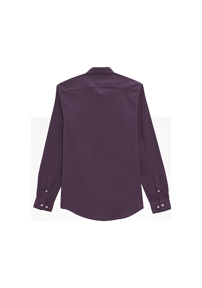 Tudors Erkek Slim Fit Dar Kesim %100 Pamuk Düğmeli Yaka Flam Keten Mor Gömlek-50276