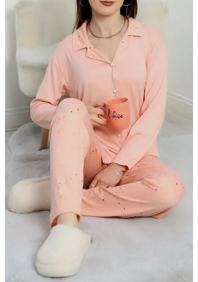 Seka Store Seka Milan Düğmeli Pijama Takımı Somon - 50750.1048. Çok Renkli