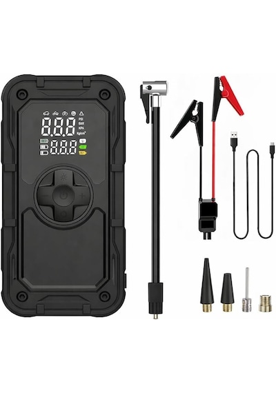 Aem Akü Şoklama Takviye Cihazı + Lastik Şişirme Kompresörü Taşınabilir 4+1 Jump Starter 8000mah