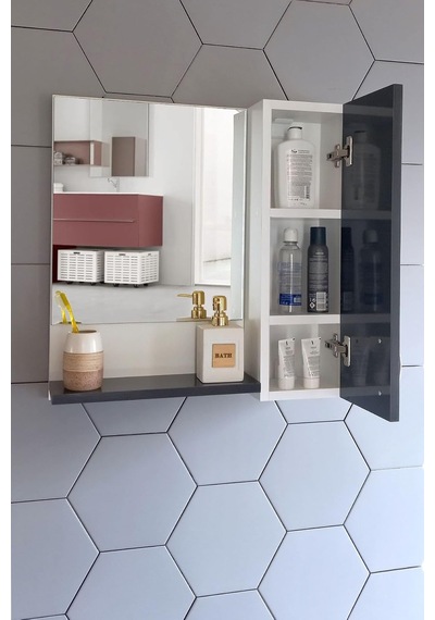 Aynalı Raflı Banyo Dolabı 60 Cm Mdf Üst Modül Antrasit Çok Renkli Aynalı Raflı Banyo Dolabı 60 Cm Mdf Üst Modül Antrasit Çok Renkli