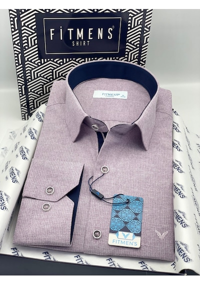 Klasik Uzun Kol Keten Cotton Hediye Kutulu Erkek Gömlek Fs-001261 - Mor-1415