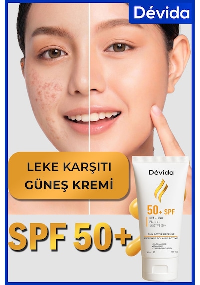 Devida UVA UVB Koruyucu Cilt Lekesi Önleyici Nemlendirici UvActive 400+ Yüz Güneş Kremi SPF50+ 50 ML