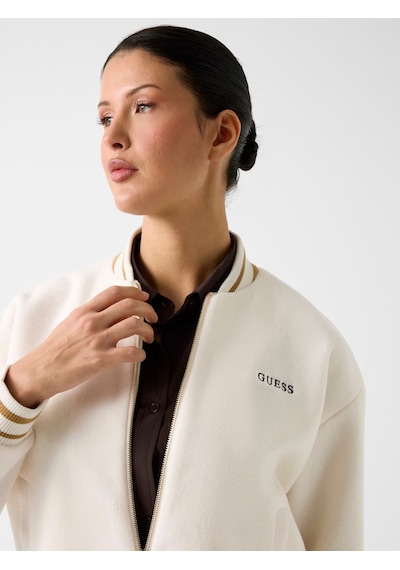 Guess Melton Tam Fermuarlı Kadın Bomber Ceket V6rl00wm072 Ekru
