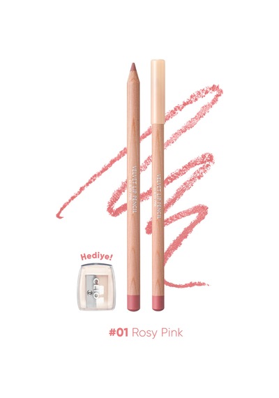 Kremsi e Sahip Dudak Kalemi Ve Kalemtıraş Seti Clio Velvet Lip Pencil Set 01 Rosy Pink