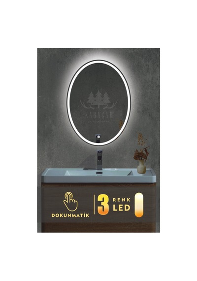 Lazer Kumlamalı Led Işıklı Oval Ayna Beyaz
