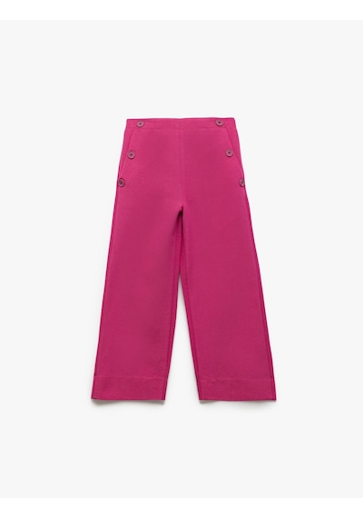 Koton Düğme Detaylı Cepli Viskon Karışımlı Geniş Paça Pantolon Fuşya 5skg40019aw Fuşya