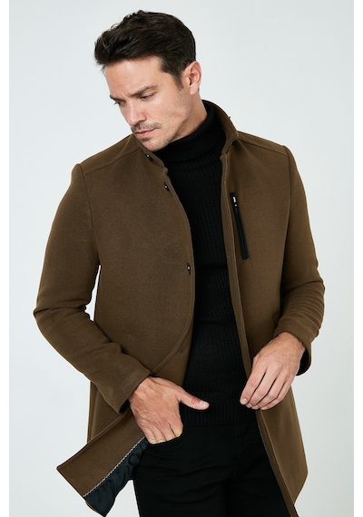 Buratti Slim Fit Düğmeli Dik Yaka Kaşe Erkek Kaban 5840099 Taba