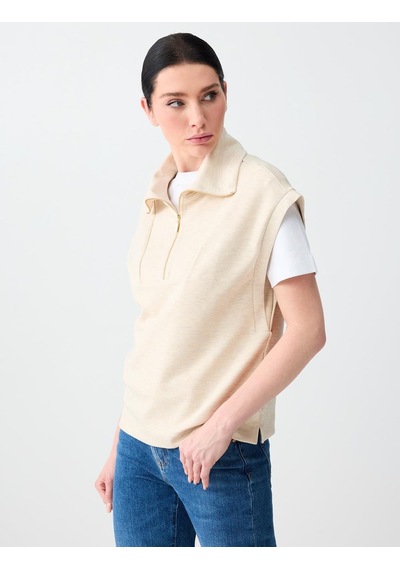 Jimmy Key Bej Melanj Rahat Kesim Dik Yaka Düşük Omuz Örme Sweatshirt 6sw235722988