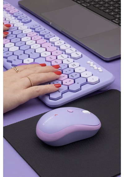 Petek Görünümlü Kablosuz Renkli Klavye Mouse Seti - Retro, Sessiz, Q Türkçe Dizayn Lazer