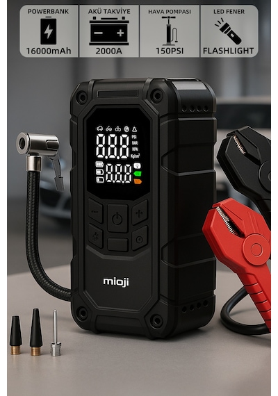 Mioji D8H Plus 4in1 16000mah 2000a Akü Takviye + Hava Pompası + Led Fener + Powerbank