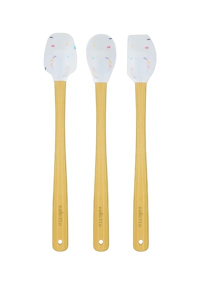 Indigo 3'lü Beyaz Renkli Noktalı Bambu Silikon Spatula Seti Uzun 26 Cm Vlt1518