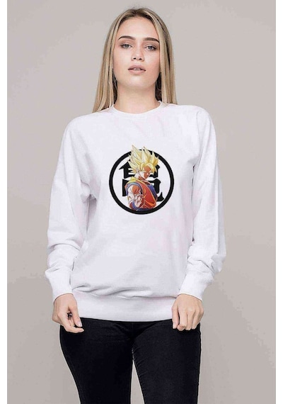 Anime Dragon Ball Baskılı Beyaz Kadın Sweatshirt (528306592)