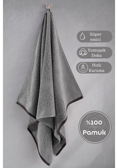 Pamuk Tekli Havlu Jakarlı Karna Premıum Vance - 70 X 140 Taş