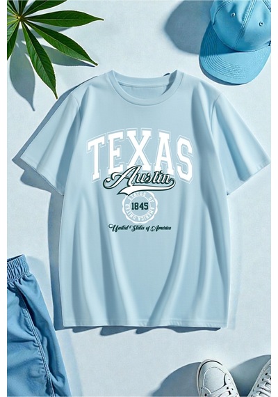 Uyguntarz Unisex Texas Baskılı Tasarım Tshirt Bebe Mavisi