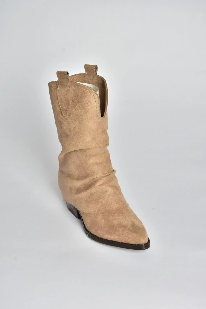 Fox Shoes V404041002 Vizon Süet Kalın Topuklu Kadın Bot Vizon-Süet