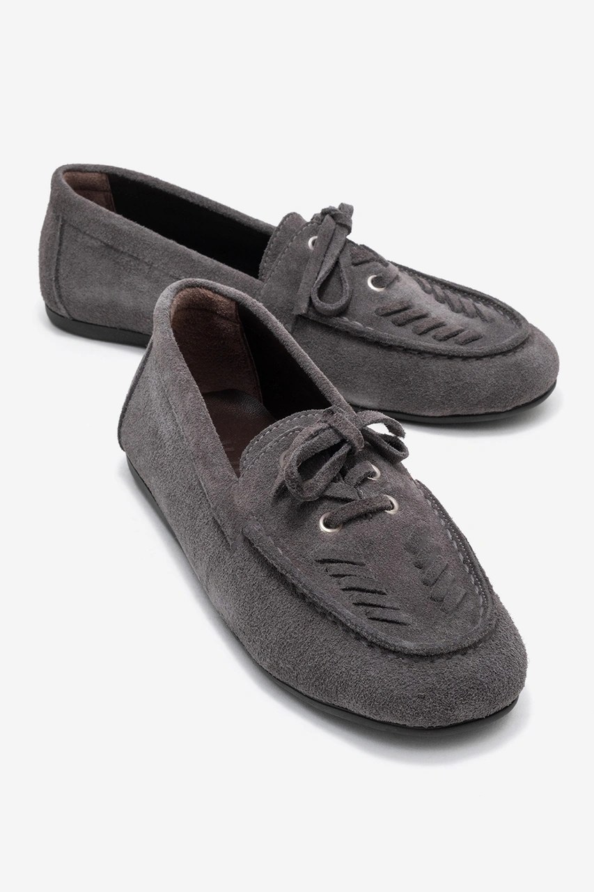 Luvishoes Luvi Shoes Lorven Füme Süet Hakiki Deri Bağcıklı Kadın Loafer Ayakkabı Füme