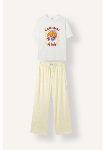 Defacto Baskılı Kısa Kollu Regular Fit 2li Pijama Takımı I8336ax26auyl83 Sarı-yl83