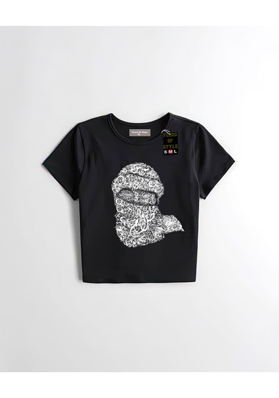 Flood Of Style Siyah Babby Tee Kafa Şal Desen Özel Tasarım