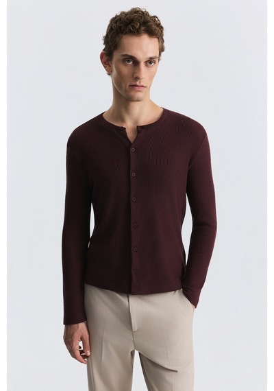 Antioch Fitilli Düğme Kapama T-shirt Bordo